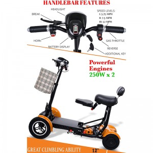 Lightweight 4 Wheel Mobility Electric Scooter for Elderly