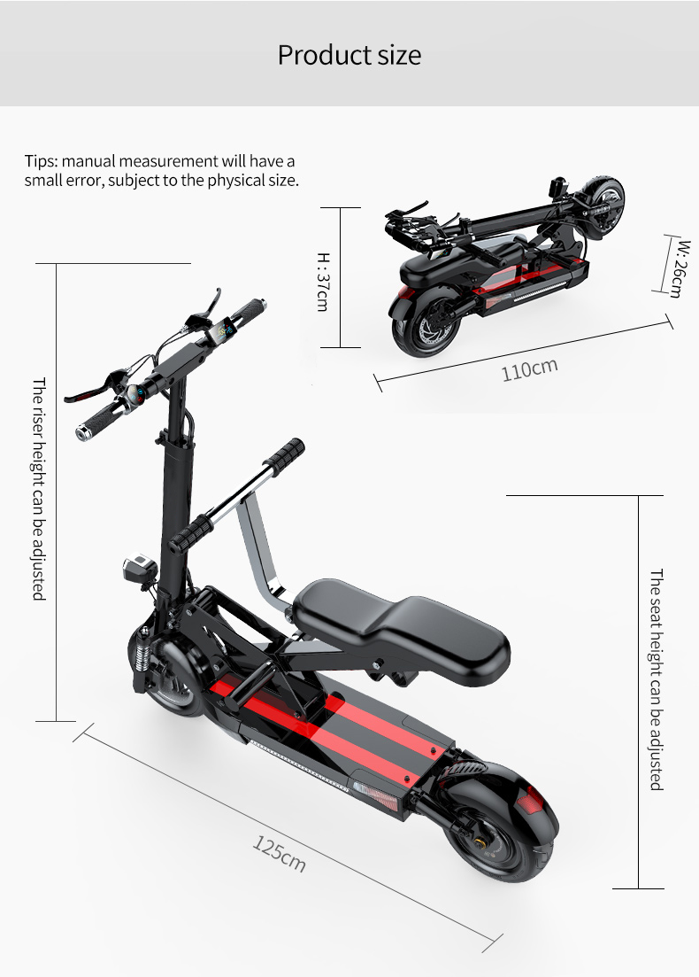 E-Scooter Skateboard 48V 1000W 2 Wheel Adult Foldable Electric Scooter with Baby Seat Electric Scooter