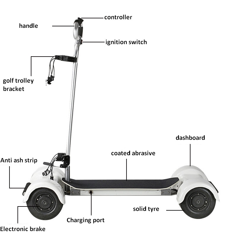 Golf Carts Electric Trolley E Scooters Four Wheels 1000w 10inch Fat Tire Long Board With Handle Bar For Adults