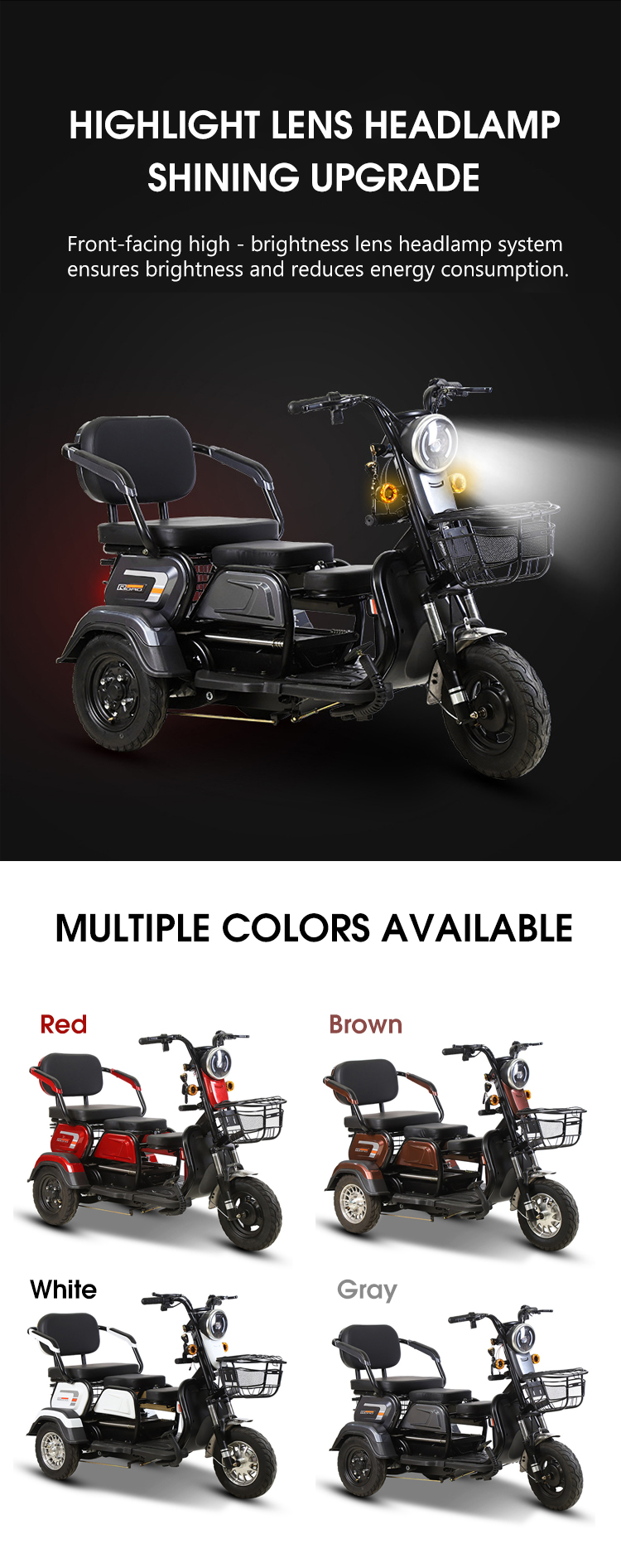 10 Inch Electric Scooter Tricycle With Armrests Three Wheels Electric Bicycles  Portable Folding Electric Bike Elderly