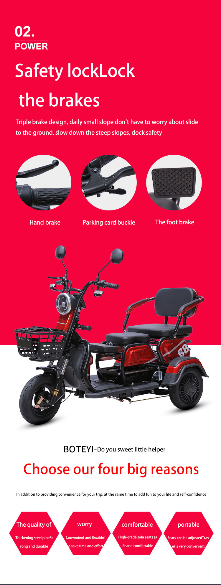 Household Lithium Battery Electric Scooter Tricycle With Armrests Three Wheels Electric Bicycles Portable Electric Bike Elderly